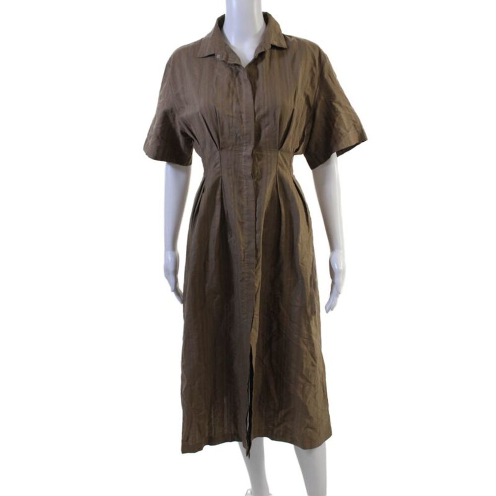 Fabiana Filippi Women Shirt Dress Brown Striped Short Sleeve Collared Size 2XS